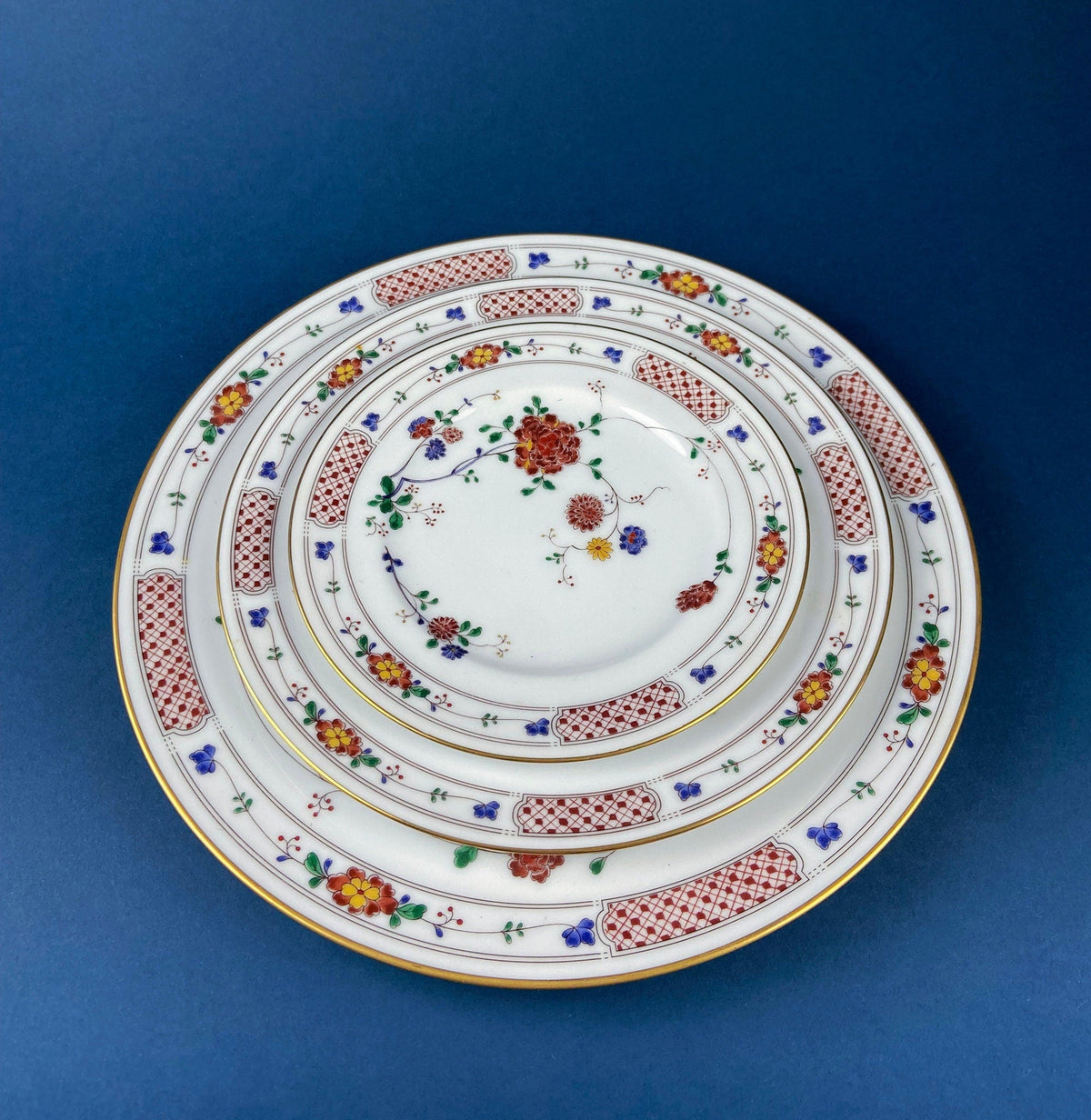 3pc Setting Vintage Porcelain Plates Trio, Dinner Set by Noritake Ireland.