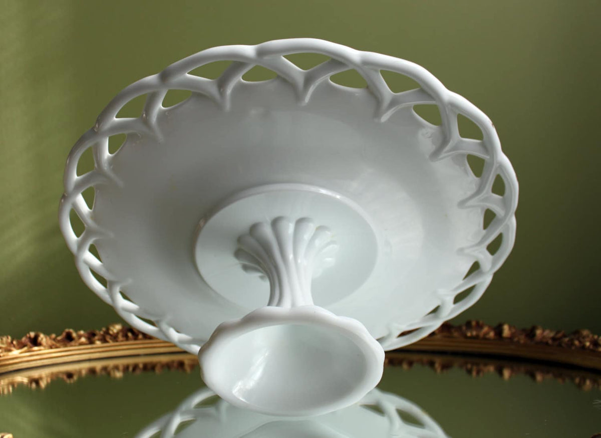 Westmoreland Milk Glass Pedestal Fruit Bowl, Doric Lace Edge, 10"