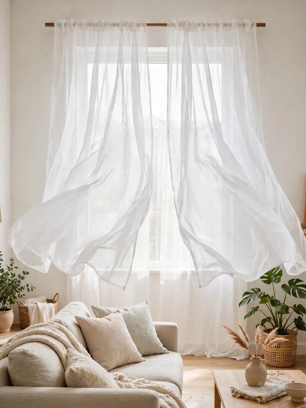 HLC.ME 2 Piece Sheer Voile Window Curtains Drapes Set with Rod Pocket
