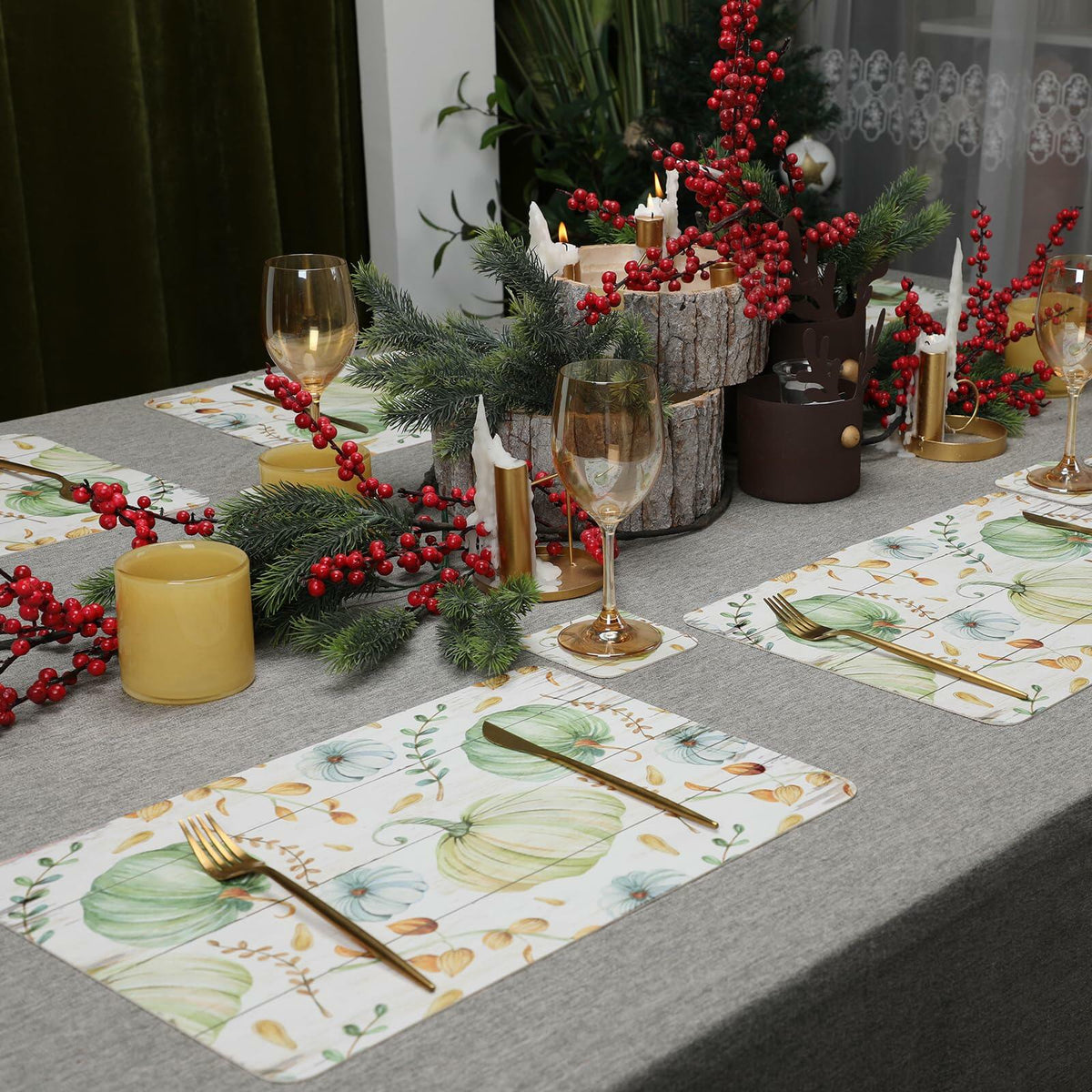 Casaido Pumpkin Dining Table Place Mats Set of 6 Waterproof 17x12 Inches