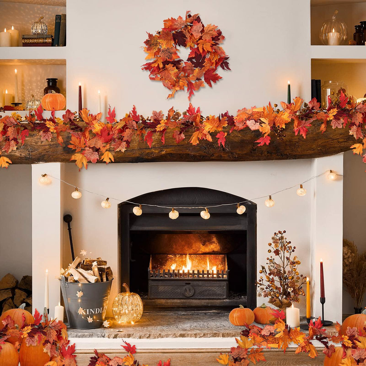 [Like New] RECUTMS 2Pcs Artificial Autumn Maple Leaves Garland 2.5FT Fall Decor