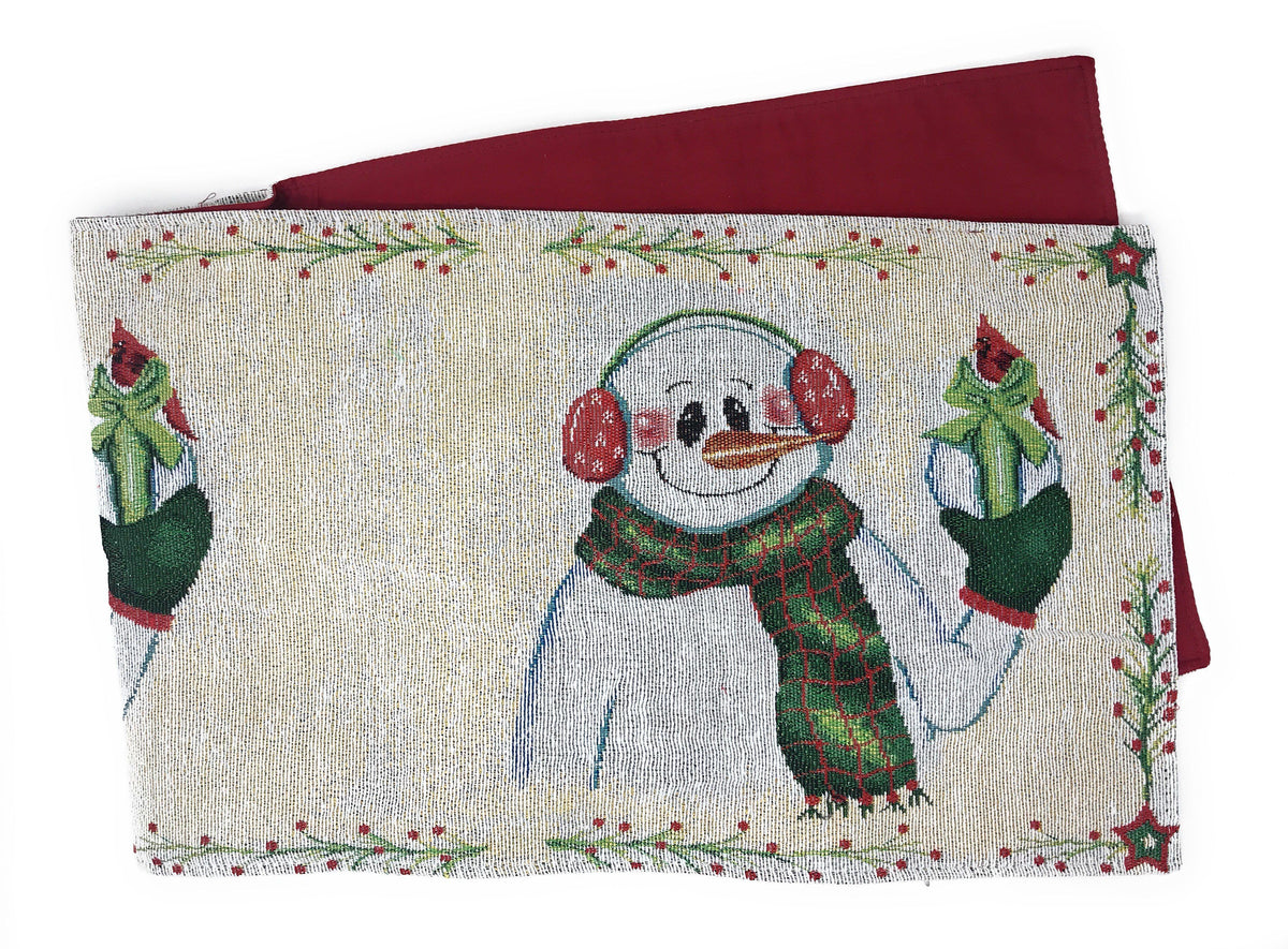 DaDa Bedding Magical Snowman Holiday Woven Tapestry Dining Table Runner (9733)