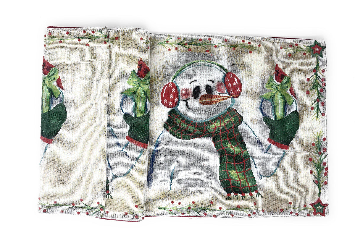 DaDa Bedding Magical Snowman Holiday Woven Tapestry Dining Table Runner (9733)