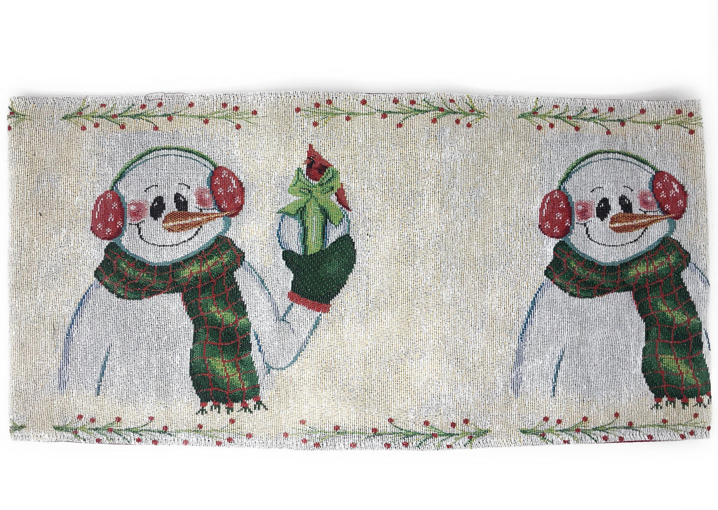 DaDa Bedding Magical Snowman Holiday Woven Tapestry Dining Table Runner (9733)