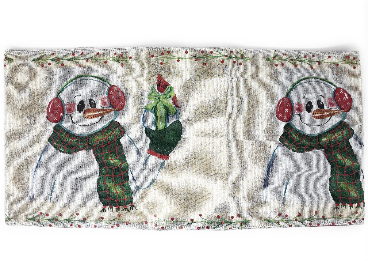 DaDa Bedding Magical Snowman Holiday Woven Tapestry Dining Table Runner (9733)