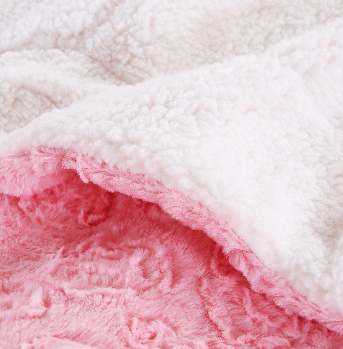 DaDa Bedding Luxury Blossom Pink Rose Buds Pink Sherpa Backside Faux Fur Throw Blanket