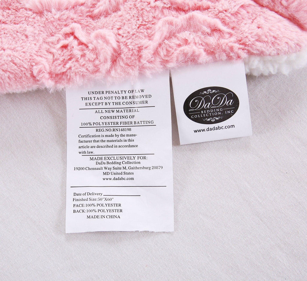 DaDa Bedding Luxury Blossom Pink Rose Buds Pink Sherpa Backside Faux Fur Throw Blanket